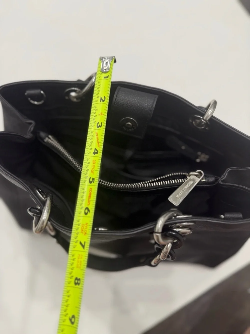 MICHAEL KORS Black Tote Shoulder Bag Silver Chain Strap MK Charm Classic